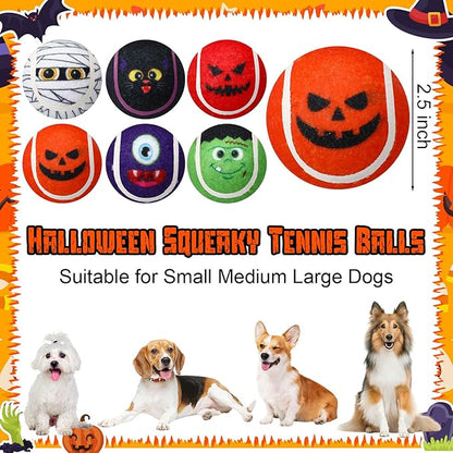 Civaner 6 Pcs Halloween Dog Toys Bulk, 2.5 Inch Squeaky Tennis Balls for Small Medium Large Dogs Pets Puppy Chew Teething Toy Interactive Training Gifts Xmas Stocking Stuffers