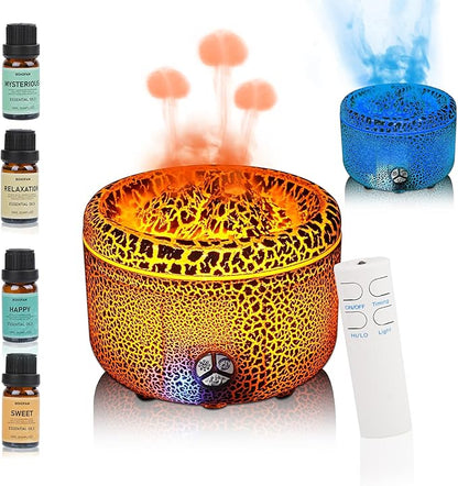 BOHOFAM Essential Oil Diffuser 500ML, Volcano and Flame Diffuser/Humidifier 2