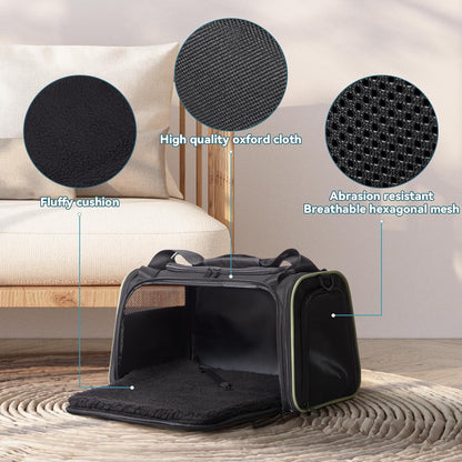 PETSFIT Large Cat Carrier, Dog Carrier up to 25Lbs, Pet Privacy Protection Travel Pet Carrier for Medium and Large Cats, Small Dogs, Puppies (Large, Black)