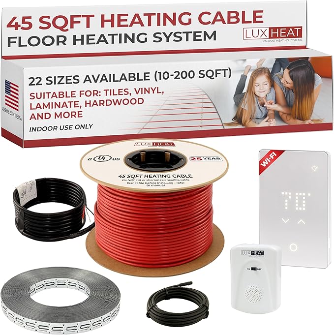 LuxHeat 45sqft Floor Heating Cable Kit - 120v Electric Floor Heating System -