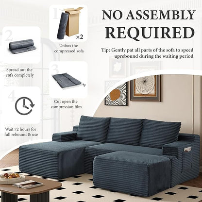 96" Sectional Couches for Living Room Cloud Couch Sofa with L-Shape Upholstered Boneless Couchs Modern Modular Sectional Couch with Chaise (Dark Grey, 96" W+Left Facing Chaise+2Seaters+Ottoman)