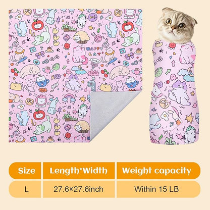 27.6 In Cat Grooming Wrap Self-Adhesive, Cat Wrap for Cutting Nails, Pink Anti-Escape Cat Restraint for Nail Clipping Cat Swaddle Wrap Cat Wrapping Cloth for Pet Cleaning and Beauty (Within 15lbs)