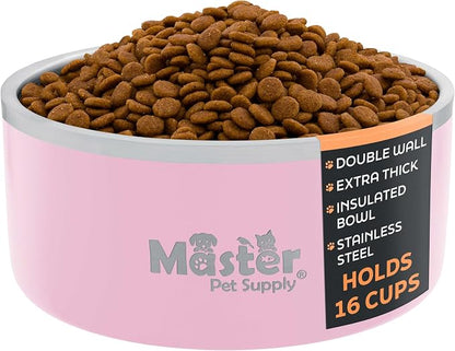 Master Pet Supply Stainless Steel Dog Bowls - 128 oz, Heavy Duty - Rose Quartz, Double Wall Extra-Thick Insulated, Non-Slip Pet Water Bowl for Dogs, Cats & Pets, Anti Rust Metal, Dish Washer Safe