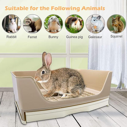 BWOGUE Large Rabbit Litter Box Toilet,Potty Trainer Corner Bedding with Drawer Larger Pet Pan for Adult Guinea Pigs, Rabbits, Hamster, Chinchilla, Ferret, Galesaur, Small Animals(White)