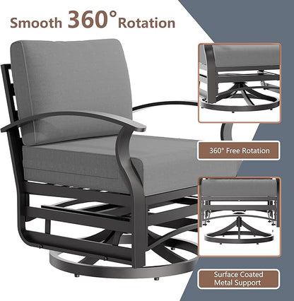 RTDTD Aluminum Outdoor Patio Furniture Set,4 Pieces 5 Seats Patio Conversation Sets with 45" Propane Fire Pit Table,Metal Patio Sectional Furniture Set with 2 Swivel Rocking Chairs,Grey