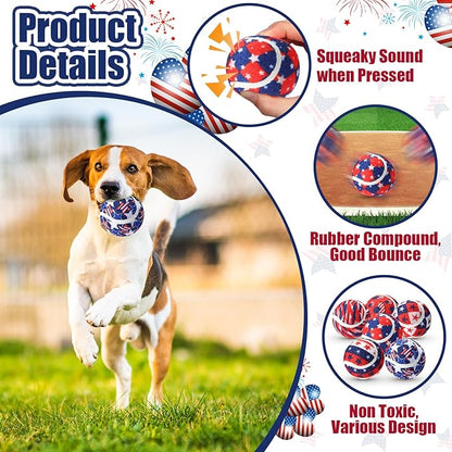 36 Pcs Independence Day Dog Squeaky Tennis Balls 2.5 Inch Interactive Pet Toys Ball for Small Medium Large Dog Plush Chew Toys Teeth Cleaning for Aggressive Chewers Cat Interactive Training