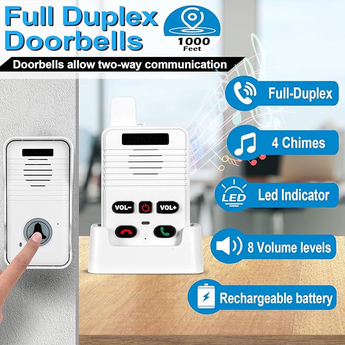 Wireless Doorbell System & Full Duplex Intercom Doorbell Wireless Hands-Free