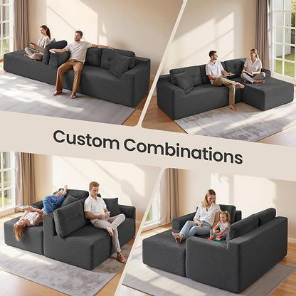 VASAGLE 108.3 Inches Boneless Couch with Chaise, Modular Sectional Sofa, Modern Cloud Couch with Deep Seat, L-Shape Corduroy Sofa for Living Room, Right-Facing Chaise, Bedroom, Slate Gray ULCS182GN01