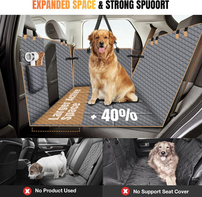Dog Car Seat Cover for Back Seat, Dog Car Bed Cover with Strong Hard Bottom, Back Seat Extender Hammock for SUV Truck,4 Panels Gray Color