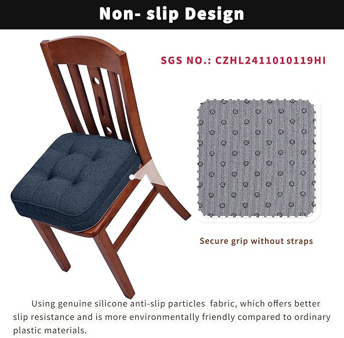 GOFORIT Memory Foam Cushion，Square Seat Cushions for Dining Chairs,Non-Slip Chair Pads with Removable Cover, 16'' x 16'', 2 Pack,Dark Blue