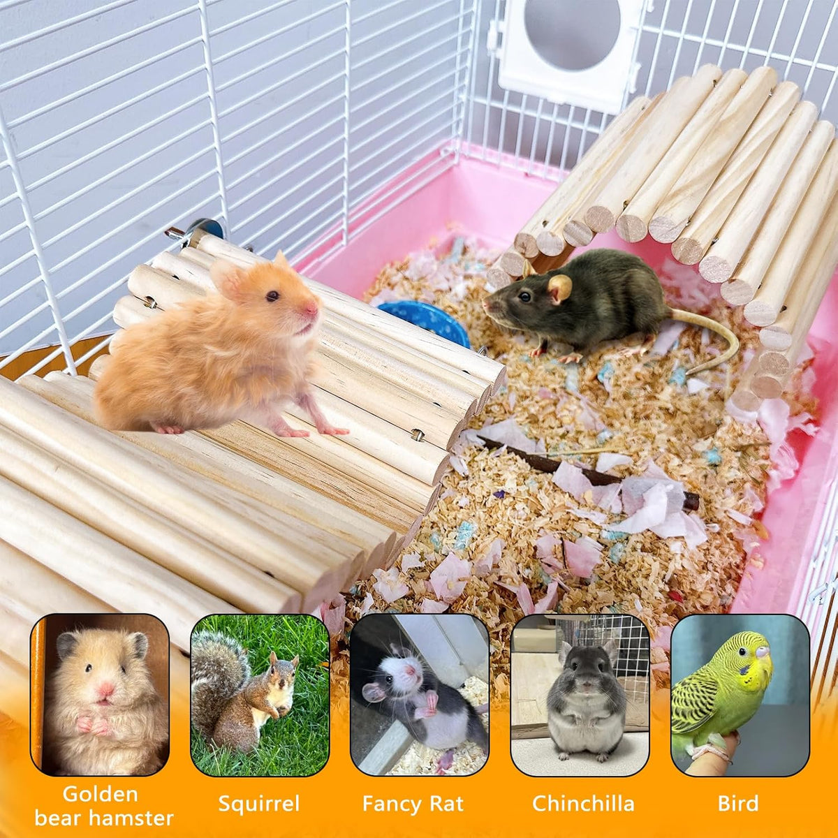 2Pcs Chinchilla Wood Ledge Hamster Wooden Flexible Platform Perch Climbing Toys Cage Accessories for Rat Mouse Sugar Glider Small Animal