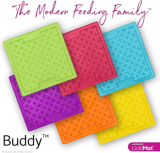 LickiMat Classic Buddy, Cat Slow Feeder Lick Mat, Boredom Anxiety Reducer; Perfect for Food, Treats, Yogurt, or Peanut Butter. Fun Alternative to a Slow Feed Cat Bowl or Dish, Orange