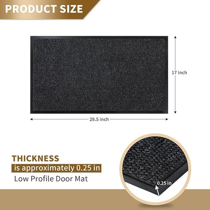 Yimobra Doormat Outdoor Indoor Entrance 29.5 x 17, All-Season All-Weather Front Door Mat, 100% Waterproof Welcome Matt for Floor Garage Outside Entry, Stain and Fade Resistant,Black Grey