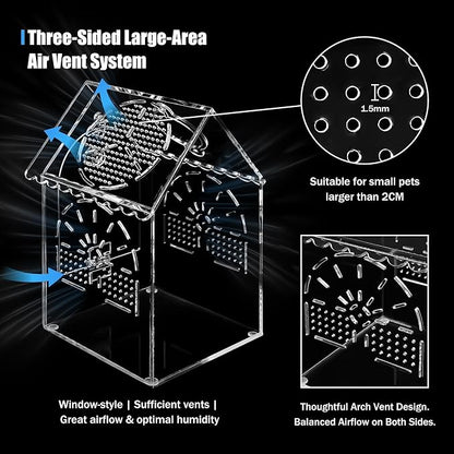 Jumping Spider House Enclosure, Seamless Acrylic Praying Mantis Habitat, 5"x5"x8.3", Medium