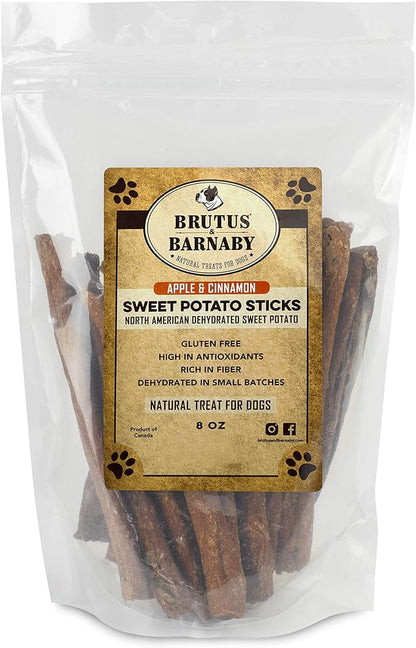 BRUTUS & BARNABY USA Sweet Potato Dog Treats - Crunchy Grain Free Cinnamon Apple Sticks, Promotes Positive Gut Health with Natural Anti-Diarrhea Properties (Cinnamon & Apple, 8 oz)