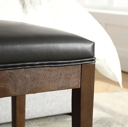 DM Furniture PU Leather Dining Bench Upholstered Entryway Bench Farmhouse Shoe Bench Seat Ottoman for Hallway Living Room Bedroom End of Bed Dining Room Kitchen, 45.5" Long, Black