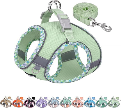 AIITLE Small Dog Harness - Breathable Double-Layer Jacquard No-Choke Vest, Durable Anti-Tear Fabric with Reflective Trim - Perfect for Running, Parties, Daily Walks (Sage, XS)