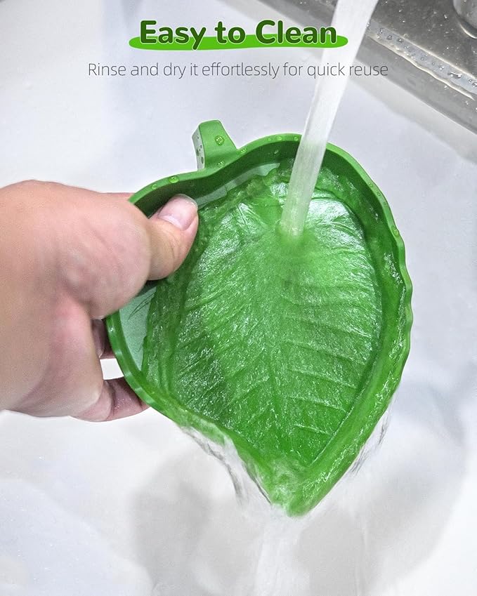 Pawfly 2 Pcs Leaf Reptile Water Dish, Reptile Water Bowl, Tortoise Habitat Accessories, Bearded Dragon Water Bowl, Pet Food Feeding Plate for Turtle Small Snake Lizard, 2 Sizes
