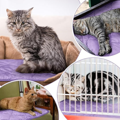 4 Pack Self Heating Cat Pad Self Warming Dog Mat Reflects Body Heat Extra Warm Thermal Pet Pad Washable Dog Cat Bed Crate Bed Mat Blanket(16 x 20 Inch,Purple)