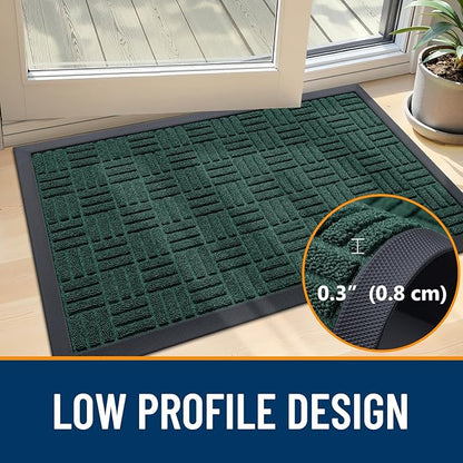 OLANLY Front Door Mat Outside Entrance 29.5x17, Absorbent, Heavy Duty Sturdy Natural Rubber Doormat Indoor Outdoor, Non-Slip, Stain and Fade Resistant, Low Profile Floor Mat for Entryway, Black Green