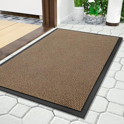 Yimobra Doormat Outdoor Indoor Entrance 29.5 x 17, All-Season All-Weather Front Door Mat, 100% Waterproof Welcome Matt for Floor Garage Outside Entry, Stain and Fade Resistant,Khaki