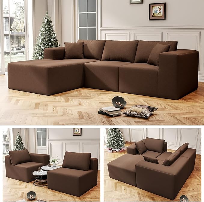 108" Cloud Sectional Couch with L-Shape Chaise,4 Seat Modern Modular Sofa with Deep Seat,Upholstered Couches for Living Room Bedroom, Boneless Couch