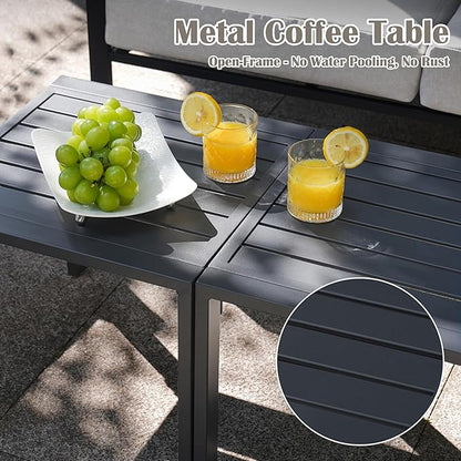 Sundale Outdoor 5 Pieces Patio Furniture Set, All-Weather Metal Outdoor Conversation Set with 6 Inch Cushions and Coffee Tables, Outdoor Furniture Set for Backyard, Balcony, Poolside, Light Grey