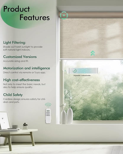 Yoolax Motorized Blinds with Remote, Light Filtering Remote Shades
