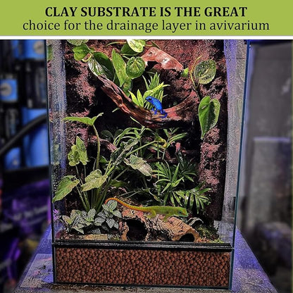 Riare 6LBS Expanded Clay Balls Terrarium Substrate for Reptiles - 100% Organic Lightweight Clay Pebbles Substrate Frogs False Bottom Substrate, Bioactive Terrarium Substrate for Drainage and Moisture