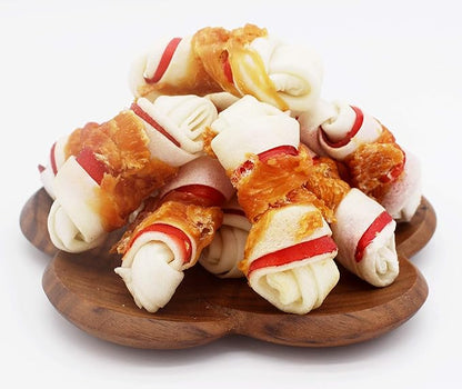 Dog Treats Chicken Wrapped Rawhide Bones for Small Dog Treats Puppy Chews Snacks Promotes Healthy Chewing Chicken Wrapped Knot 2.5" 1lb