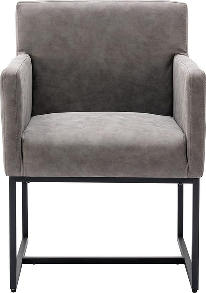 Set of 4 Upholstered Dining Chairs with Armrest, PU Leather Modern Accent Armchairs, Kitchen & Dining Room Chairs Side Chairs, Grey