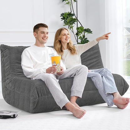 Bean Bag Chair,Giant Beanbag Chairs for Adults,Comfy Large Fireside Chair Lazy Sofa,Corduroy Bean Bag Lounger with Memory Foam Filled,Floor Sofa Couch for Living Room (Dark Grey, Loveseat)