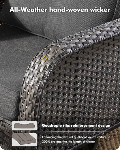 CAODOC 5 Pieces Patio Furniture Set,Outdoor Furniture with Rockers, Rattan Conversation Sets w/Coffee Table, Grey Wicker Black Cushion