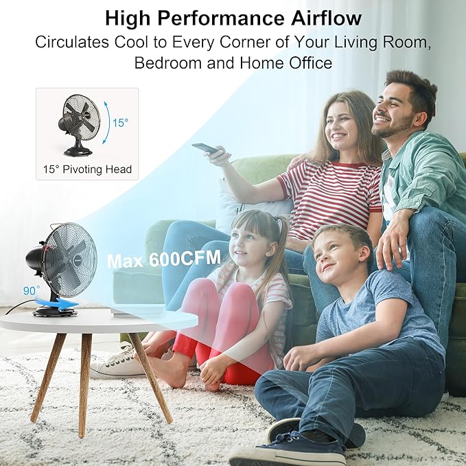 AMACOOL Oscillating Vintage Fan, All Metal 8" Retro Table Top Fan, Adjustable
