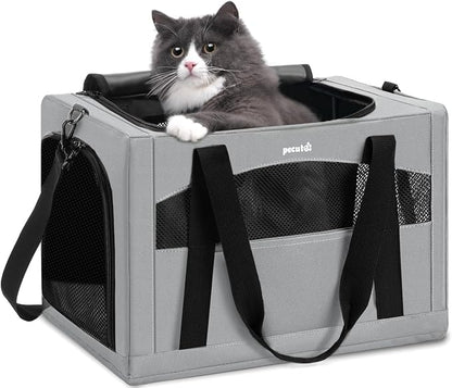 Pecute Cat Carrier Stable, Pet Carrier with Privacy Partition,Gray | Safe For Car Travel, Stable Steel Frame, Soft-Sided Pet Carrier Bag For Dogs And Cats Up To 11lbs, Foldable Design.