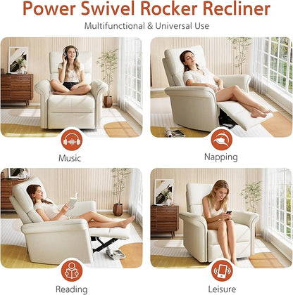 QKFF Power Swivel Rocker Recliner Chair for Nursery, Upholstered Snowflake Velvet 270°Swivel Glider Rocker Chair with USB Ports, Small Power Recliners for Small Spaces Living Room