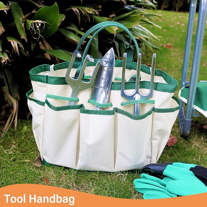 BDL Garden Kneeler Seat Foldable Durable Garden Stool with Tool Bag Pouch and Garden Gloves 330lb Capacity-Protects Your Knees, Clothes from Dirt & Grass Stains