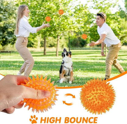 Yunsailing 24 Pack Squeaky Dog Toys Balls 2.56'' Spiky Dog Balls Floating Pool TPR Puppy Fetch Chew Toy for Small Medium Doggy Aggressive Chewers Clean Teeth Training(Blue, Green, Orange)