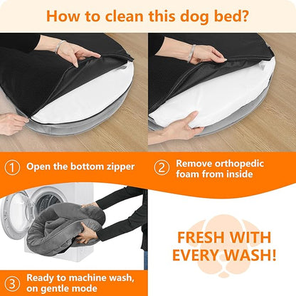 Dwanton Orthopedic Dog Bed for Large Dogs with Gel Memory Foam, Waterproof Dog Sofa, Washable Pet Bed with Four Sided Bolster Cushion, Removable Cover & Non-Slip Bottom, 42", Medium Grey
