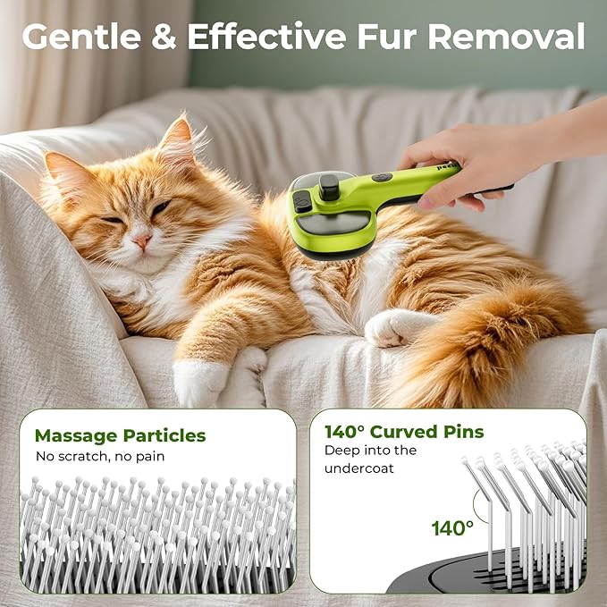 Pecute Cat Steam Brush, Self-Cleaning Steam Cat Brush with 2 Water Spray Modes, Large Capacity Tank, Steaming Renu Dog Brush for Shedding Massaging Grooming, Cool Mist Only
