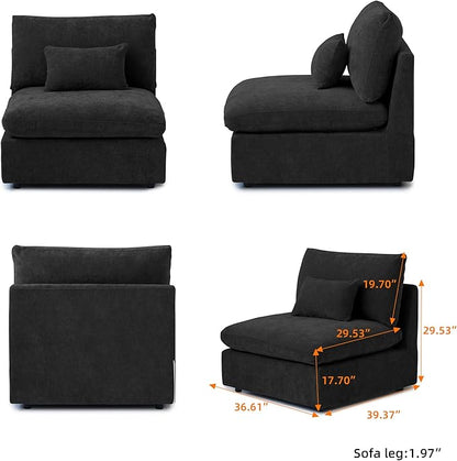 WJShome Modern Middle Module Couch for Living Room, Cushion Covers Removable, Minimalist Comfy Breathable Sofa,Black