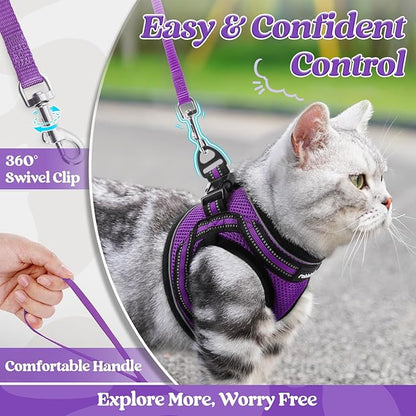 rabbitgoo Cat Harness and Leash Set for Walking Escape Proof, Adjustable Soft Kittens Vest with Reflective Strip for Cats, Comfortable Outdoor Vest, Purple, S