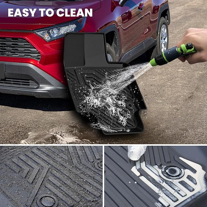 LASFIT Floor Mats&Trunk Mat Fit for Toyota RAV4 2019-2025 (Only Fit Hybrid) All Weather TPE Mats Custom Fit Floor Liner for Toyota RAV 4 1st and 2nd Row Full Set Car Mats and Cargo Liner, Black