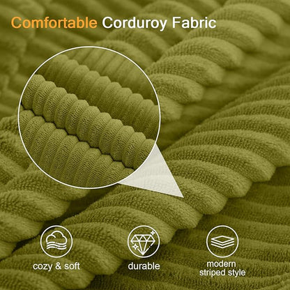 COMAX Convertible Sofa Bed, Folding Floor Couch Corduroy Fold Out Couch Bed Futon Sleeper Mattress with Pillows, Boneless Sofa Comfy Lounge Loveseat for Living Room Bedroom, Light Green