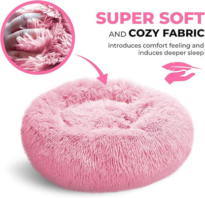 Whiskers & Friends Cat Beds for Indoor Cats Washable, Orthopedic Soft Fluffy Round Calming Pet Bed for Small to Large Kitty Kittens & Dogs, Small Dog Beds & Furniture