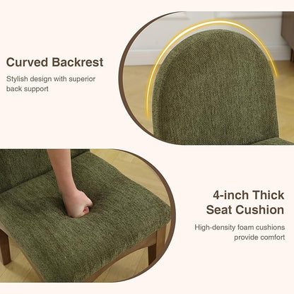 DUOMAY Modern Dining Chairs Set of 2, Mid Century Chenille Upholstered Dining Room Chairs Kitchen Chairs with Solid Rubberwood Legs, Armless Accent Side Chairs, Green