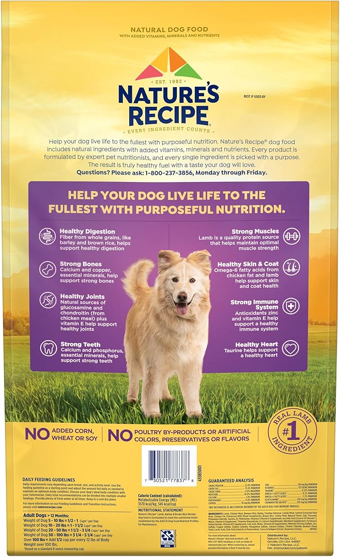 Nature′s Recipe Lamb, Barley & Brown Rice Recipe Dry Dog Food, 24 lb. Bag