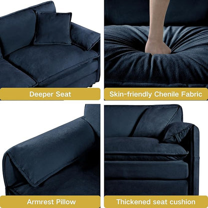 Chenille Sofa Set for Living Room, Modern Deep Seat Sofa Chair and Oversized 3-Seater Cloud Couch for Bedroom, Office, Apartment, Furniture Set