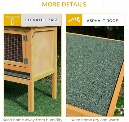 PawHut Wooden Rabbit Hutch Bunny Cage with Openable Waterproof Roof, No Leak Tray Sturdy Fir Wood Build for Indoor/Outdoor