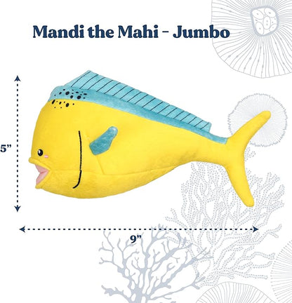 Ocean Collection Dog Toys | Jumbo Sized Mandi The Mahi Mahi | Cute, Durable, & Sustainable Plush Chew Toys for Dogs 50 lbs & up | Eco Friendly & 100% Recycled Materials